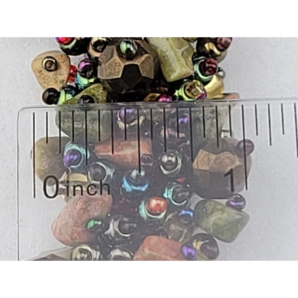 Chunky Tumbled Jasper Chip Iridized Pink Black Purple Micro Bead 7" Bracelet - Picture 11 of 12